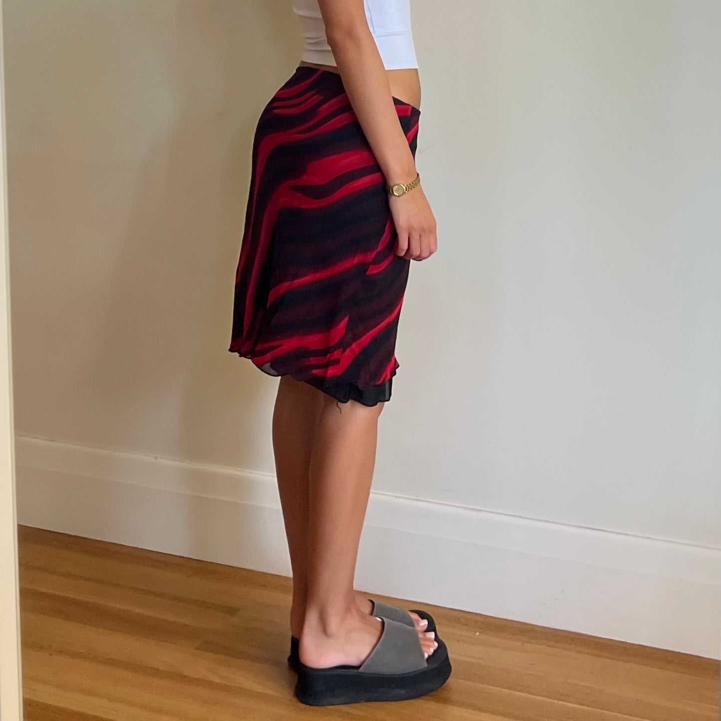 vintage printed midi skirt