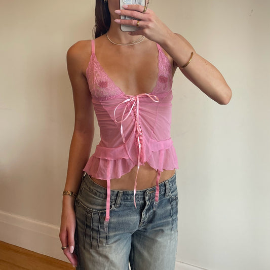 2000s pink lace cami