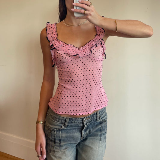 2000s pink polka dot cami