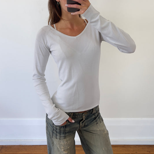 white wide neck long sleeve