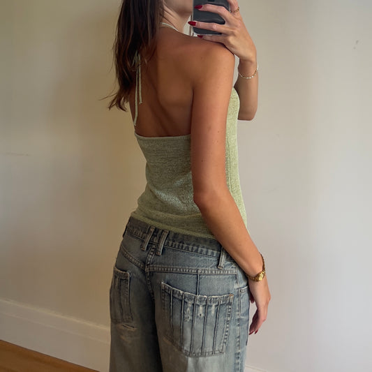 green knit halter top