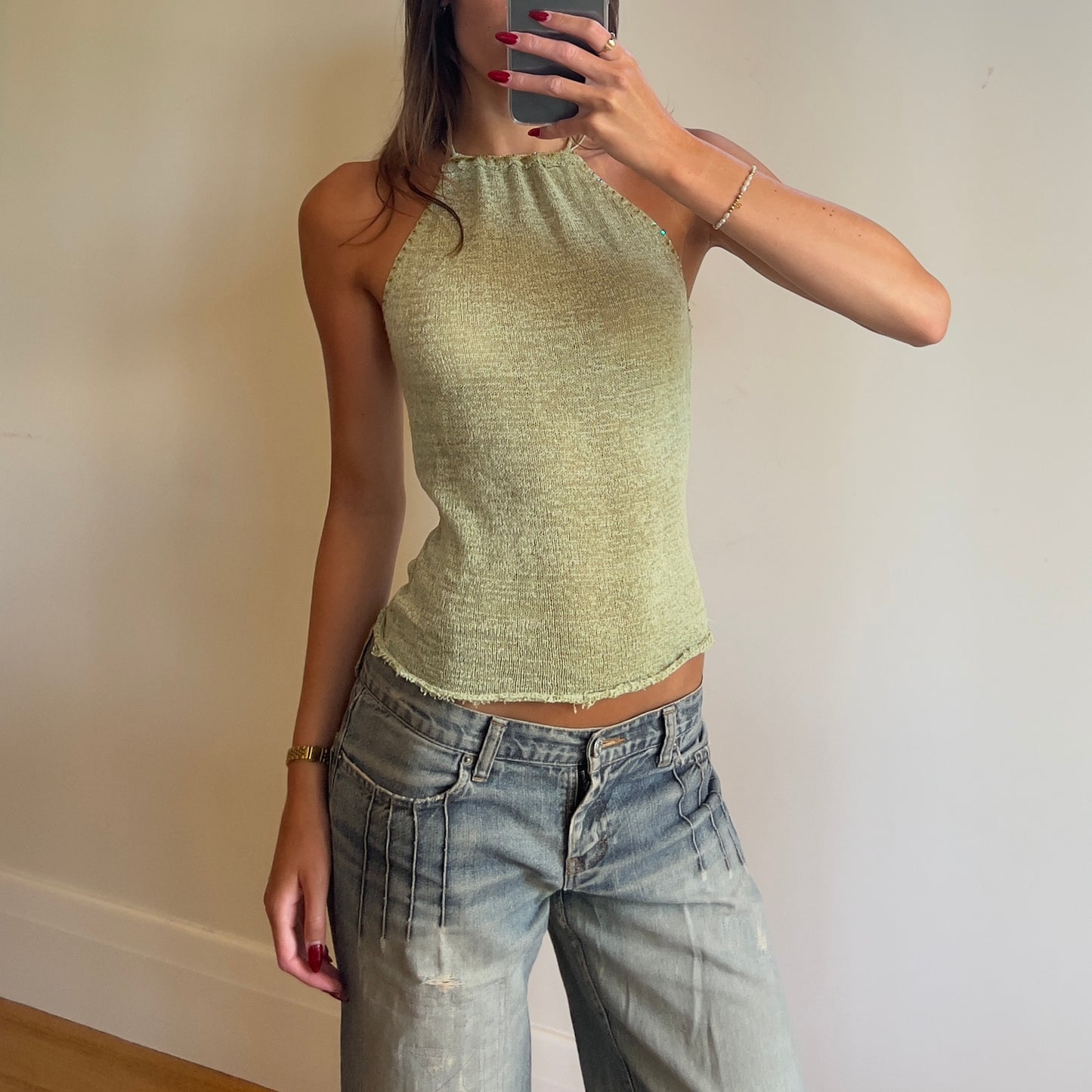green knit halter top