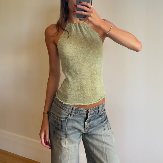 green knit halter top