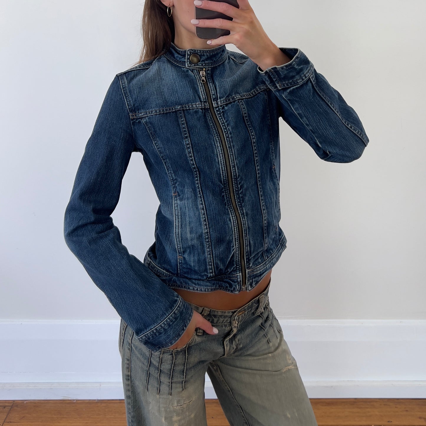 zip up denim jacket