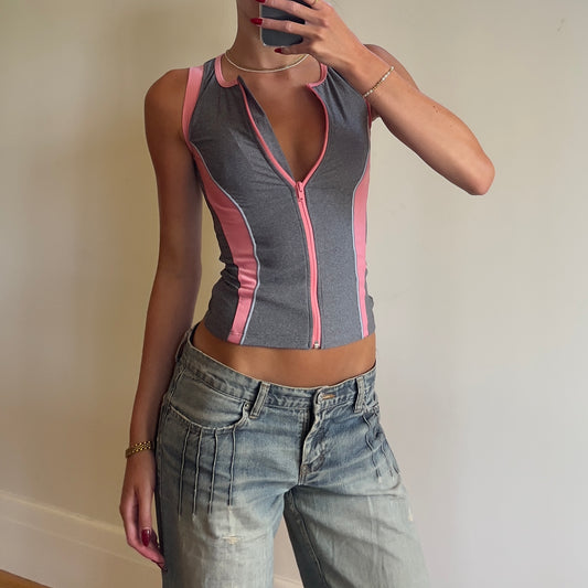 y2k pink/grey sports tank