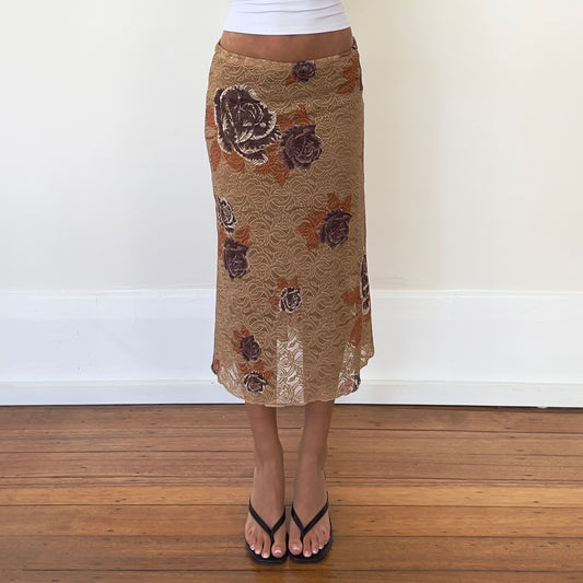 floral lace midi skirt