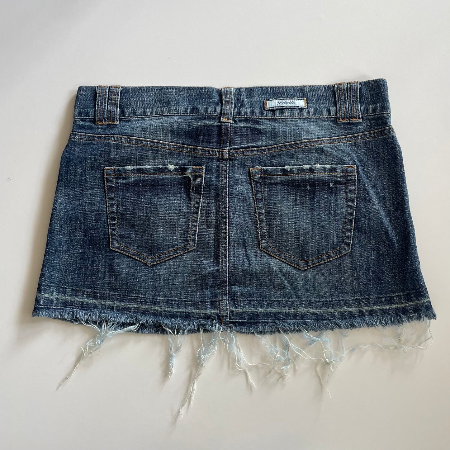 dark wash denim mini skirt