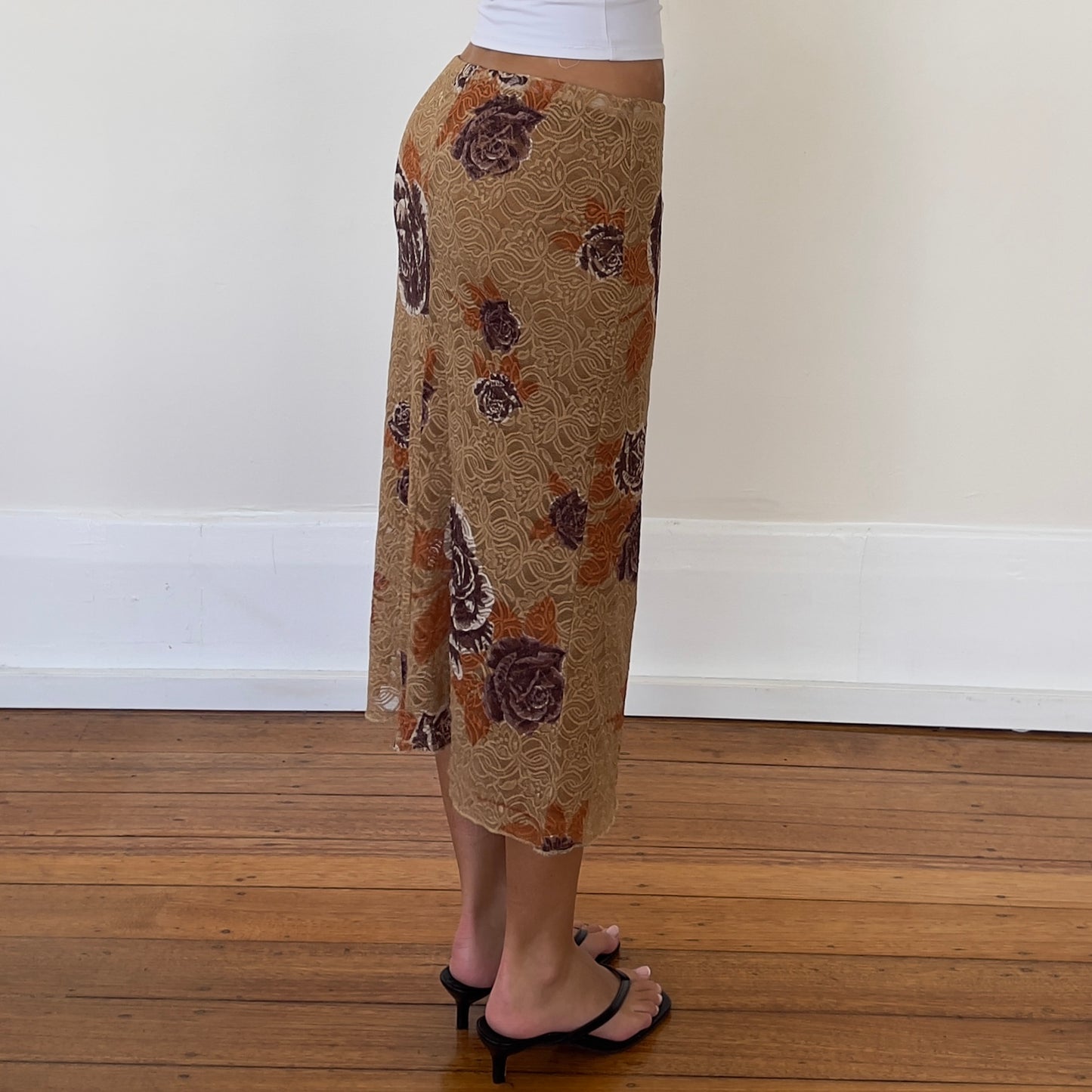 floral lace midi skirt