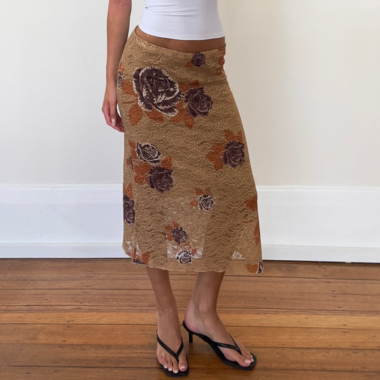 floral lace midi skirt