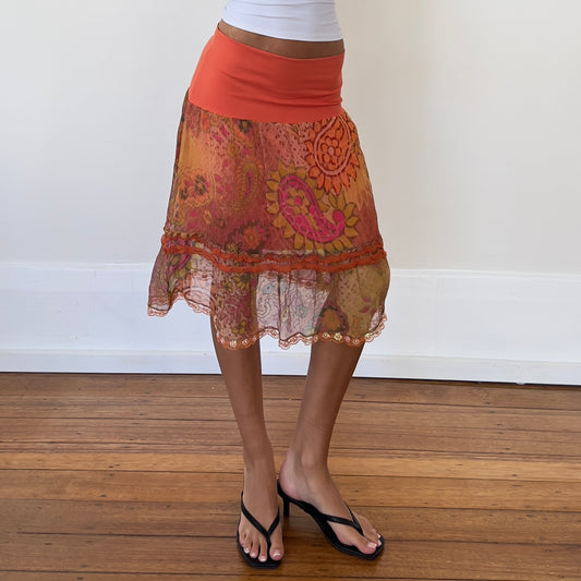 graphic mesh midi skirt