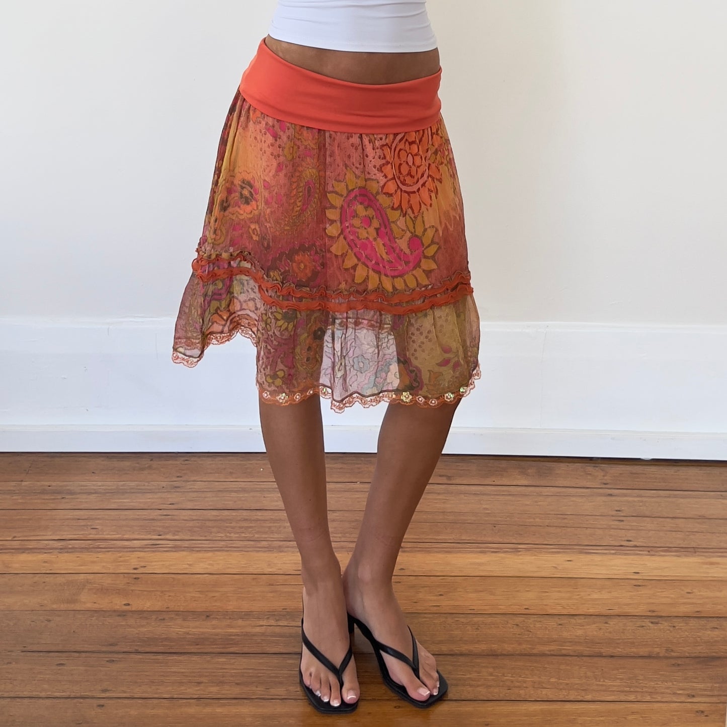 graphic mesh midi skirt