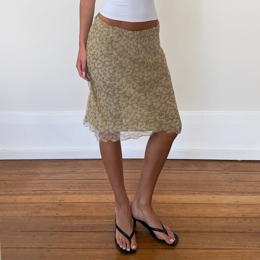 sheer floral midi skirt