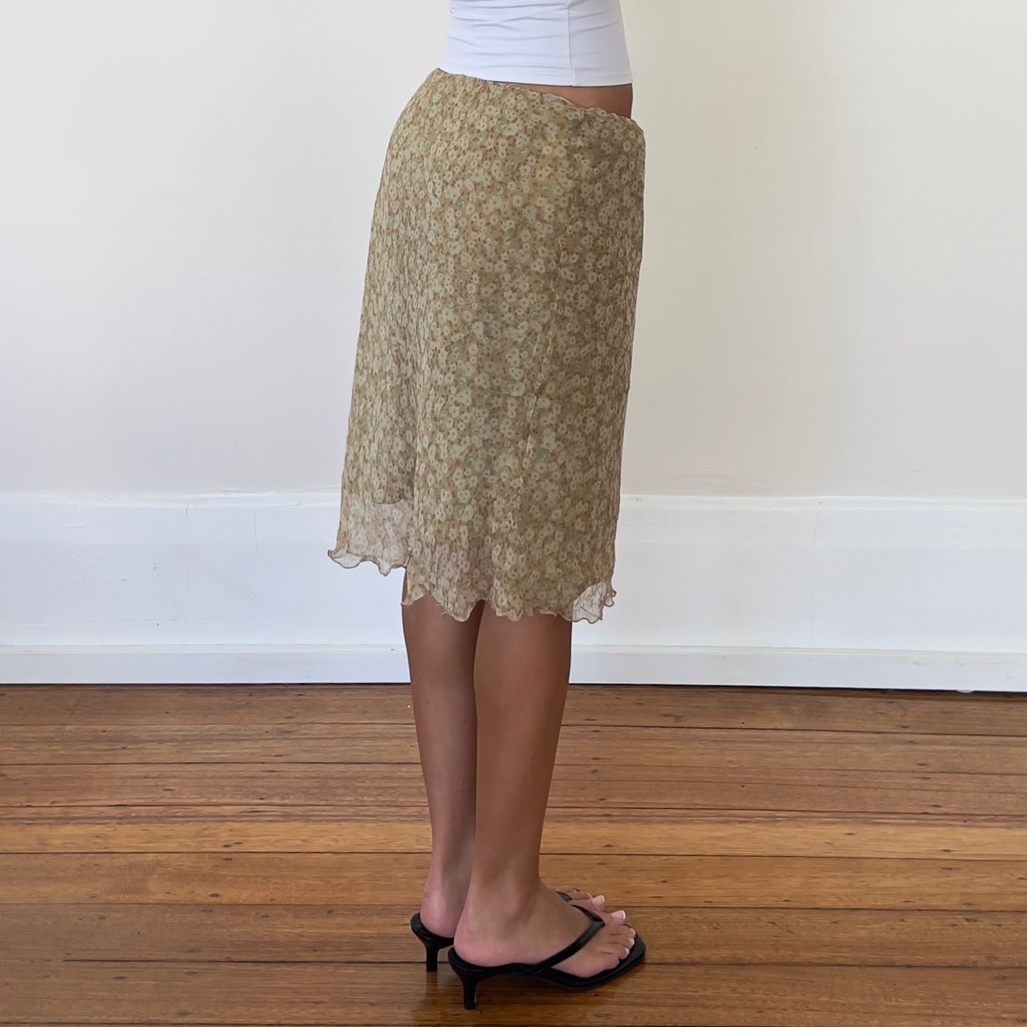sheer floral midi skirt