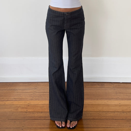 pinstripe flared jeans with slit