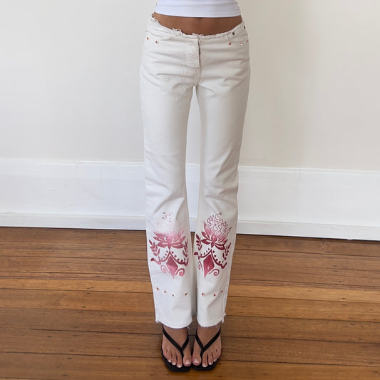 white printed jeans