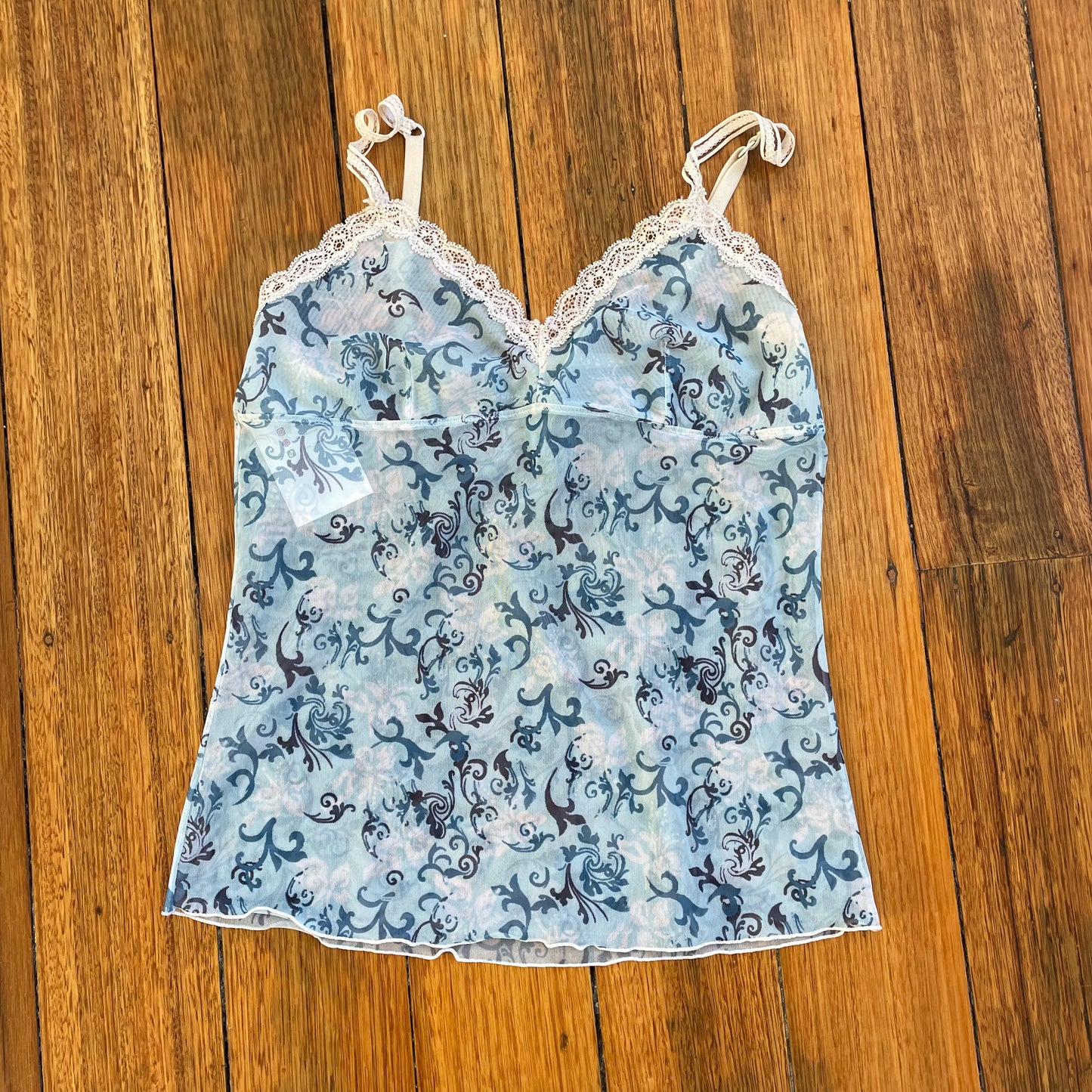 blue graphic mesh cami