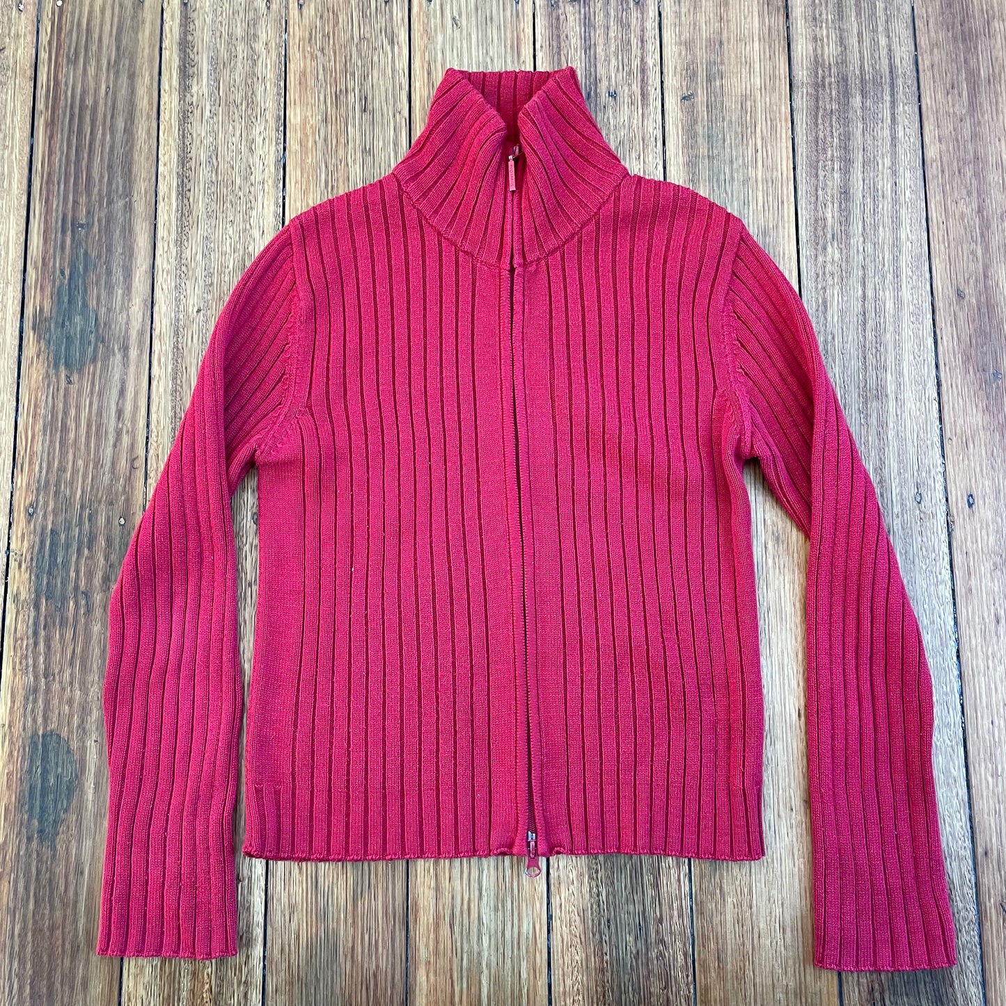 red zip-up knit