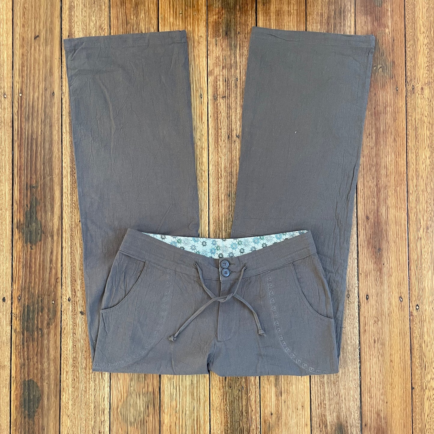 brown cotton tie pants