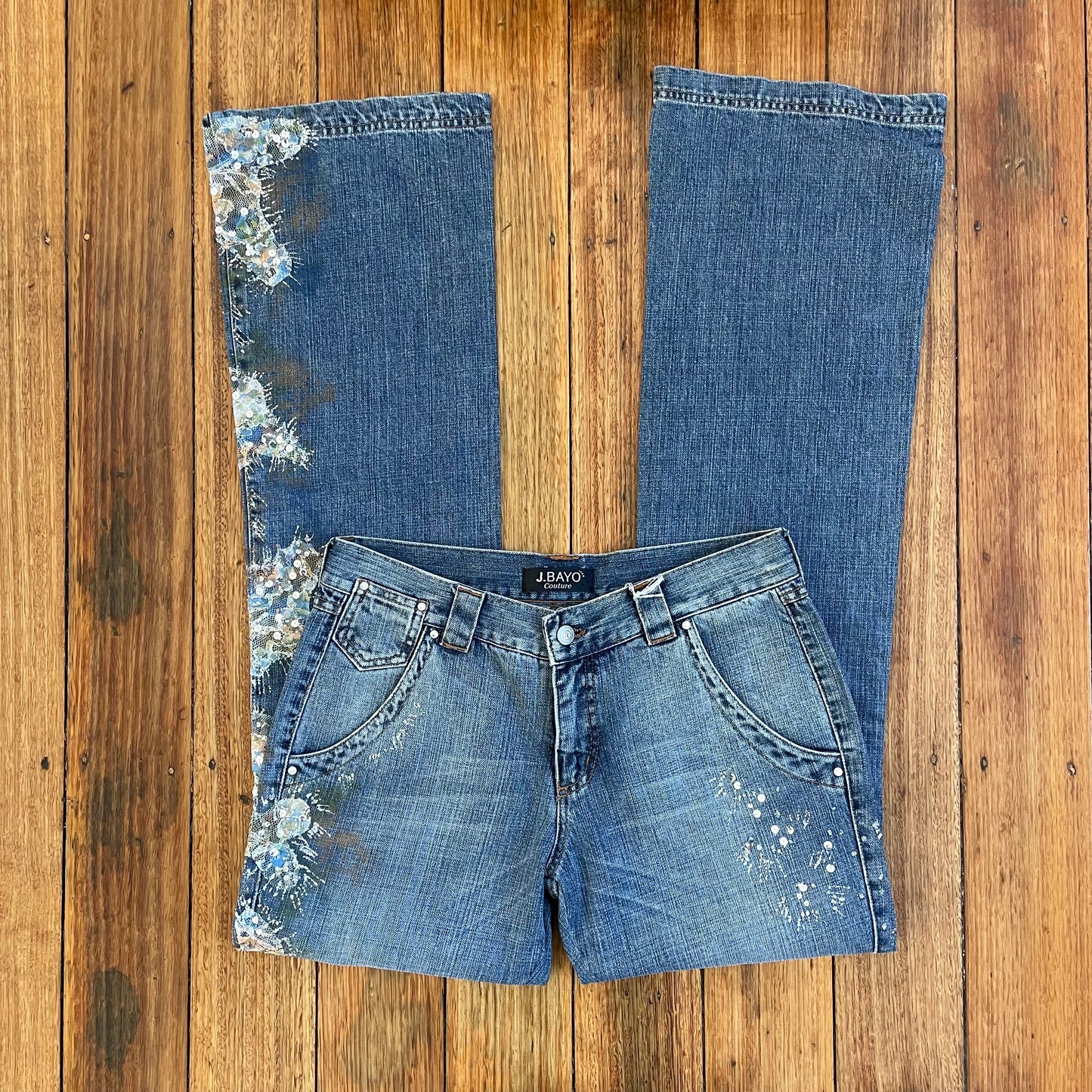 sequin/lace design jeans