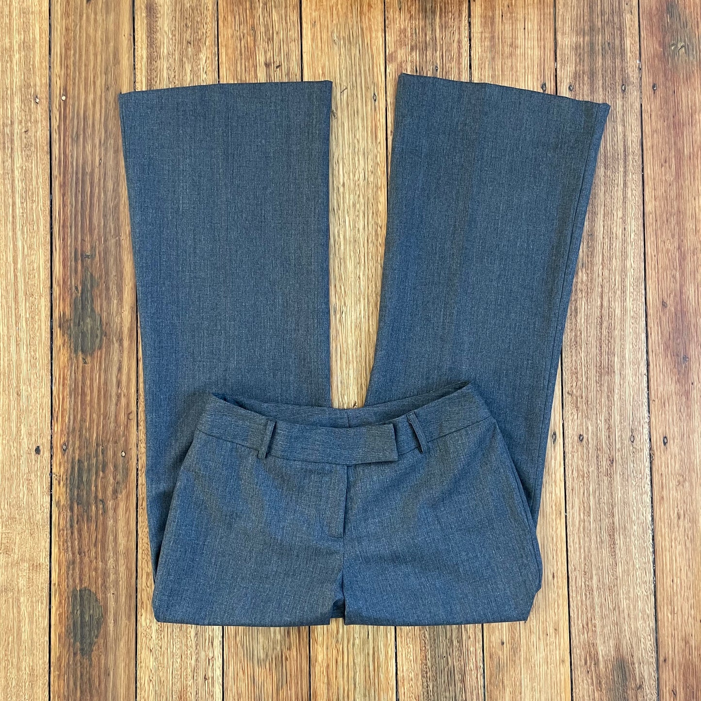 grey flared trousers