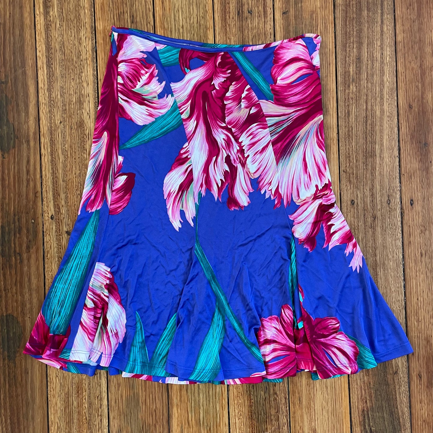 slinky floral midi skirt