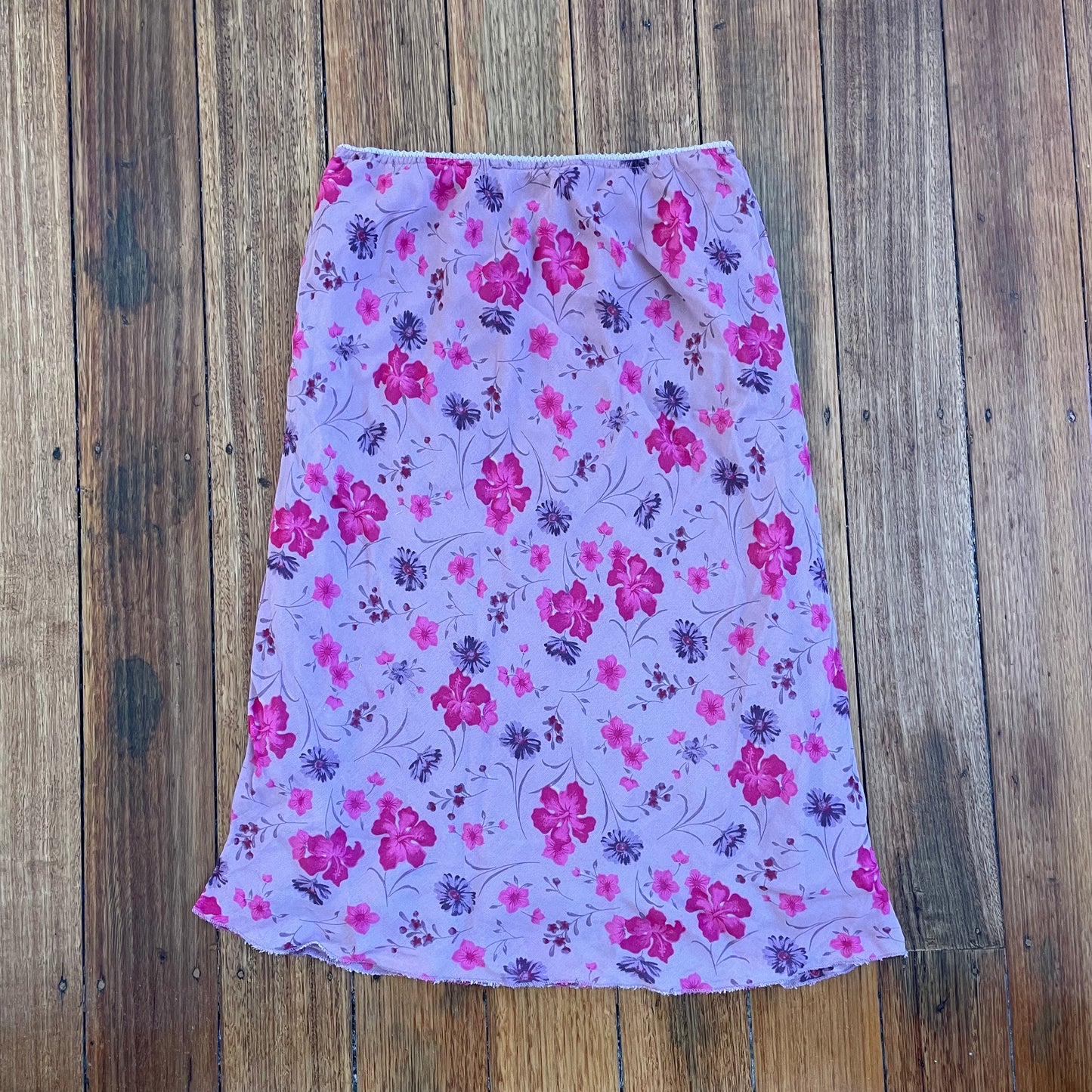 pink floral midi skirt