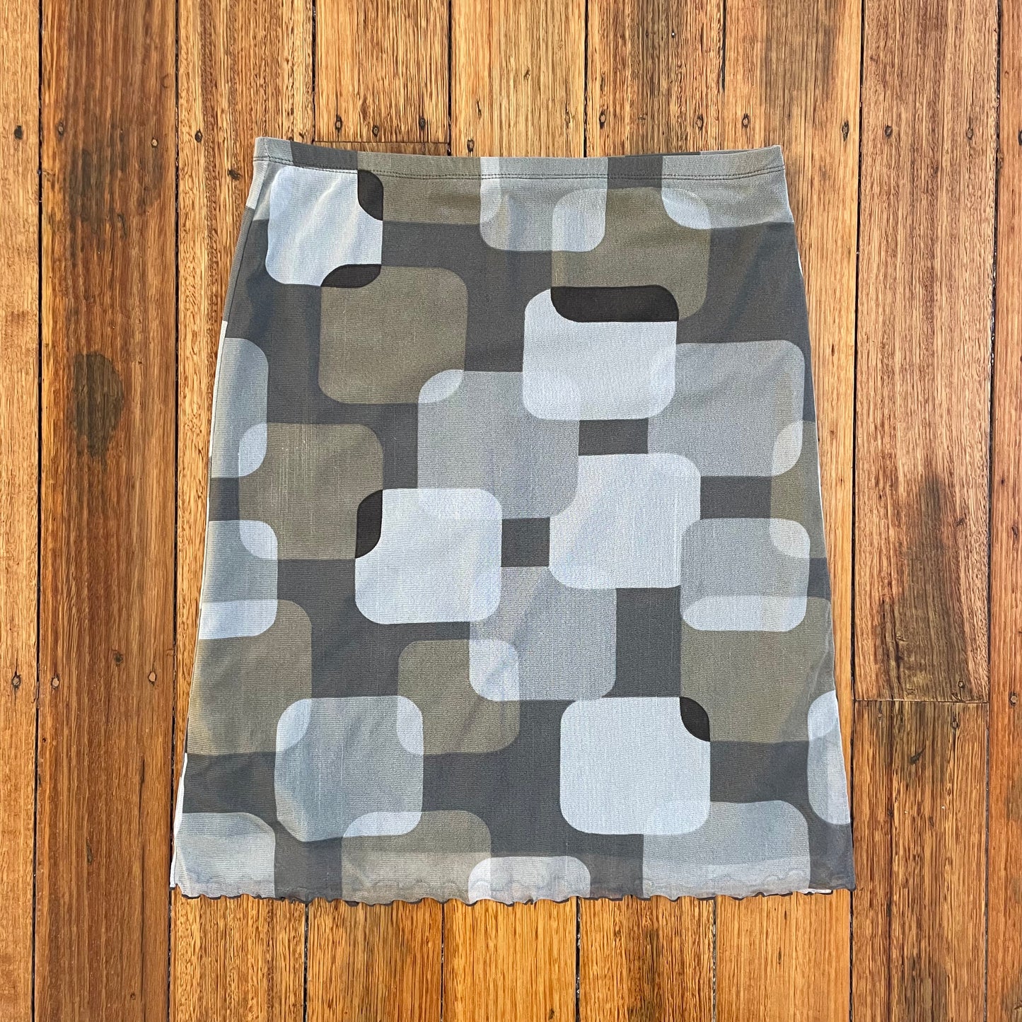 graphic khaki midi skirt