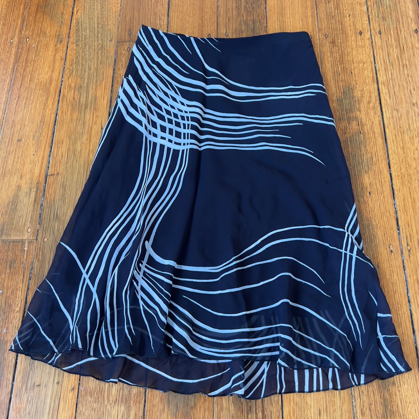 navy graphic midi skirt