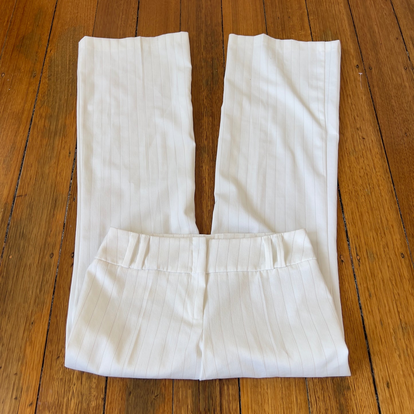 white pinstripe trousers