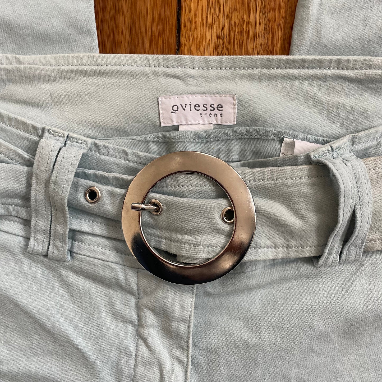 blue buckle pants