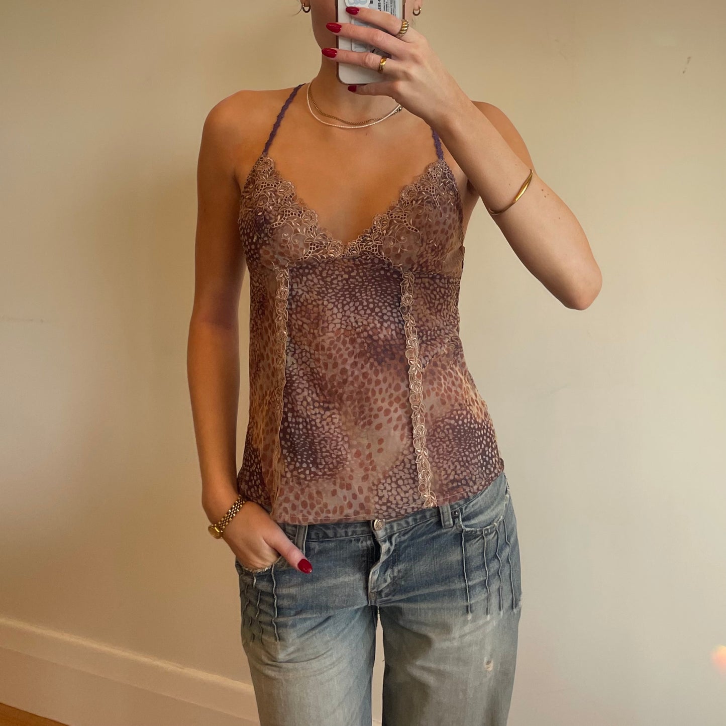 vintage mesh printed cami