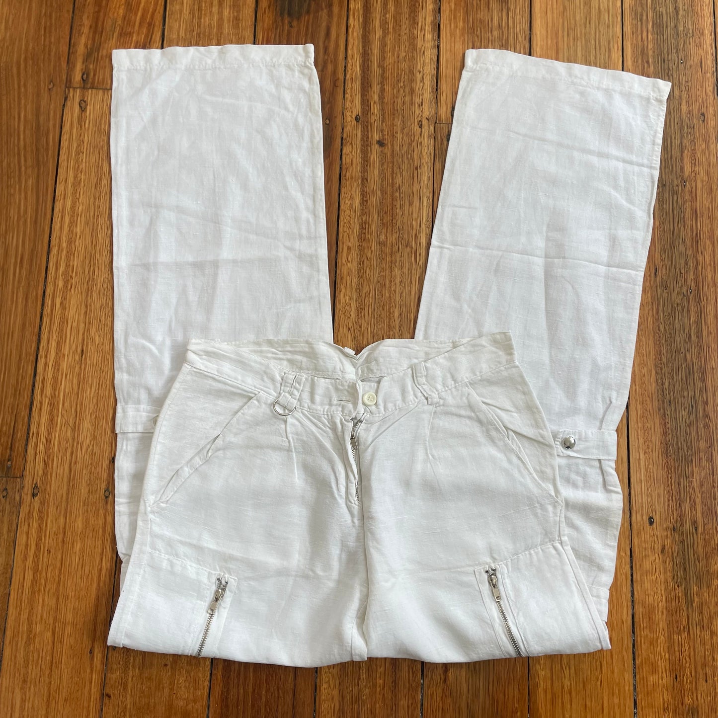 white linen cargo pants