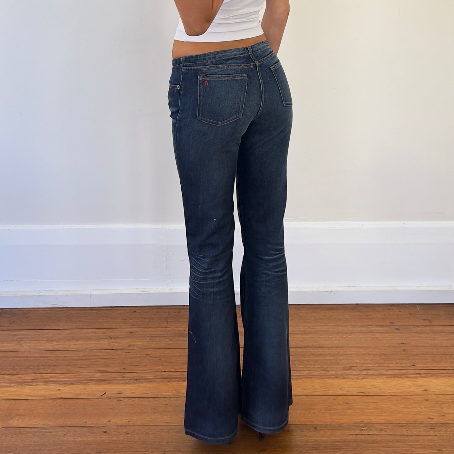 flared dark denim jeans