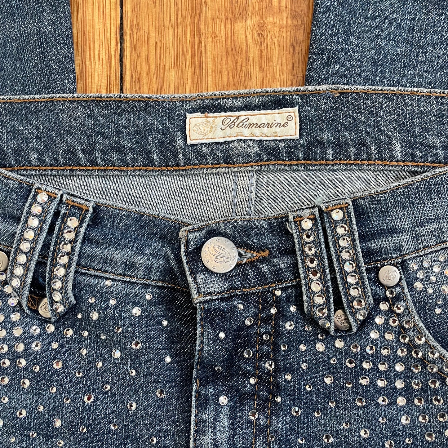 rhinestone low rise flared jeans