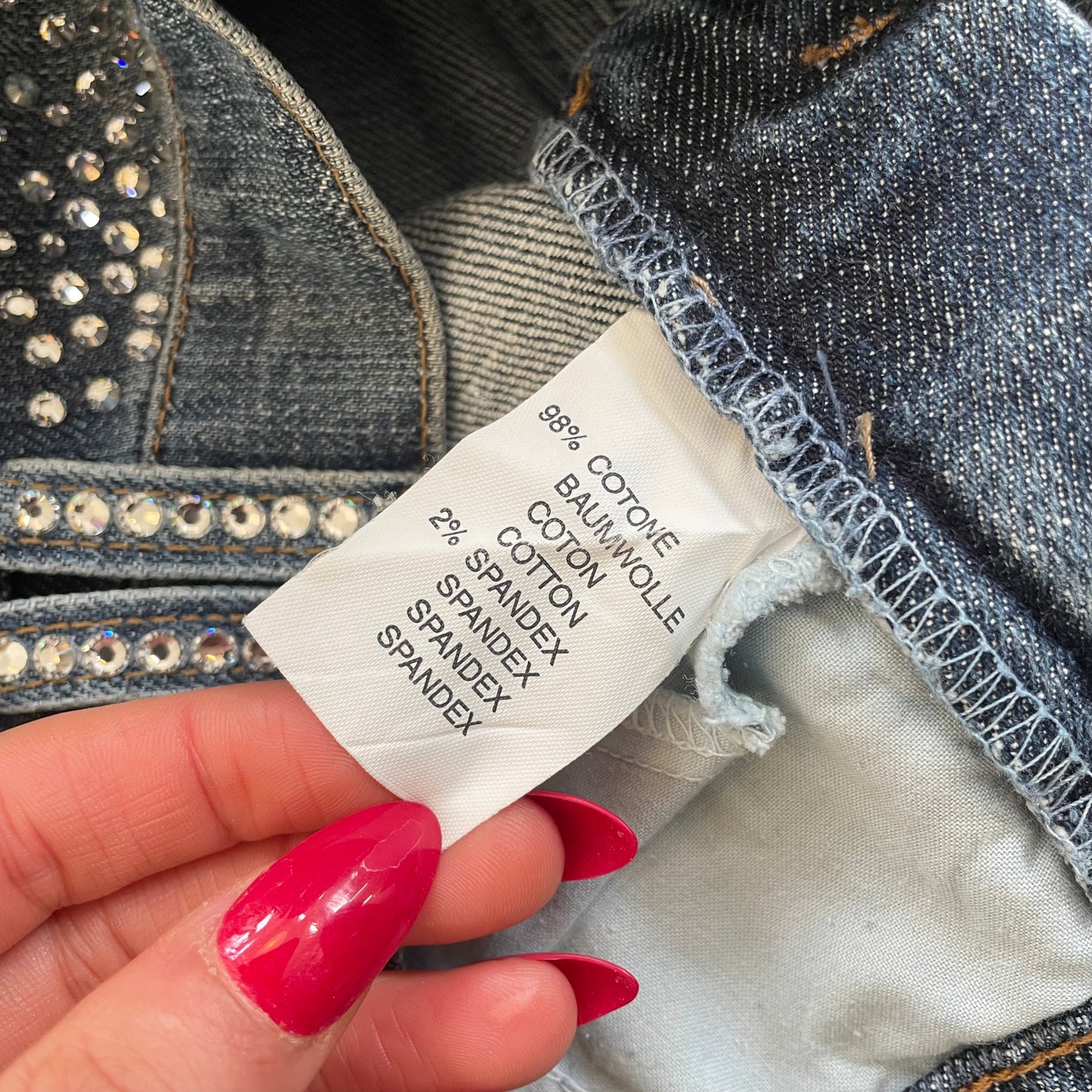 rhinestone low rise flared jeans
