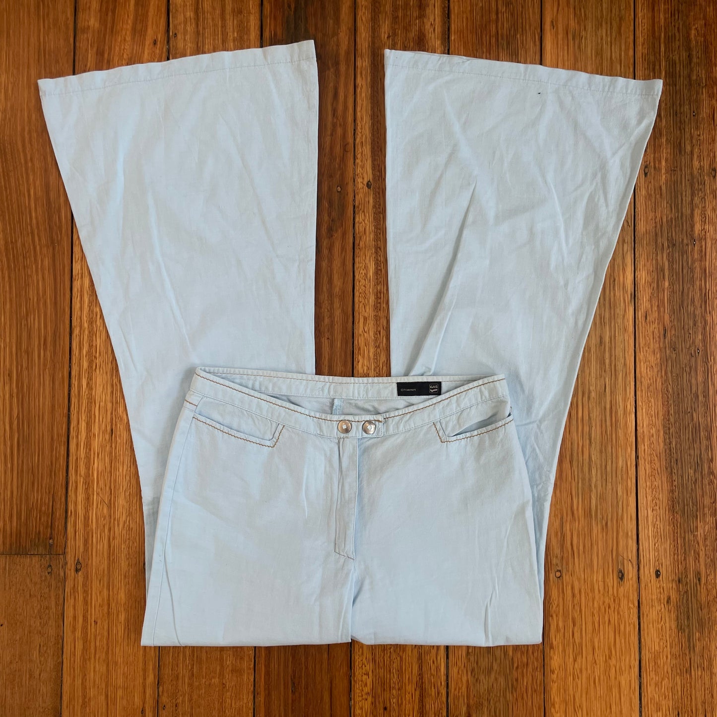 blue linen/cotton flared pants