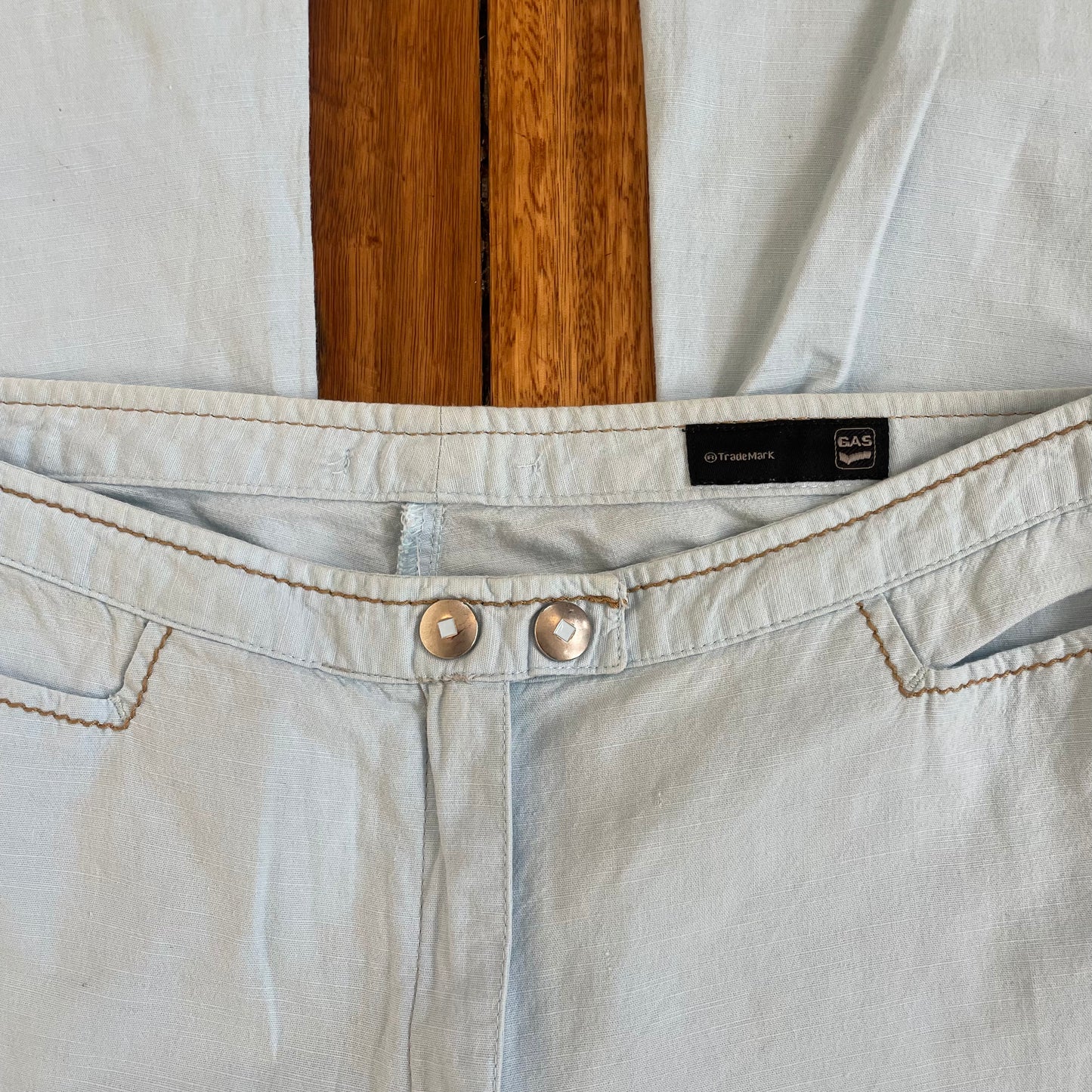 blue linen/cotton flared pants
