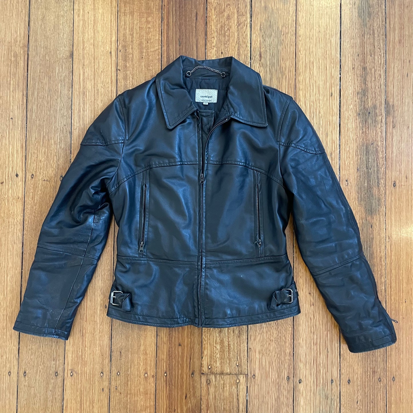 black leather jacket