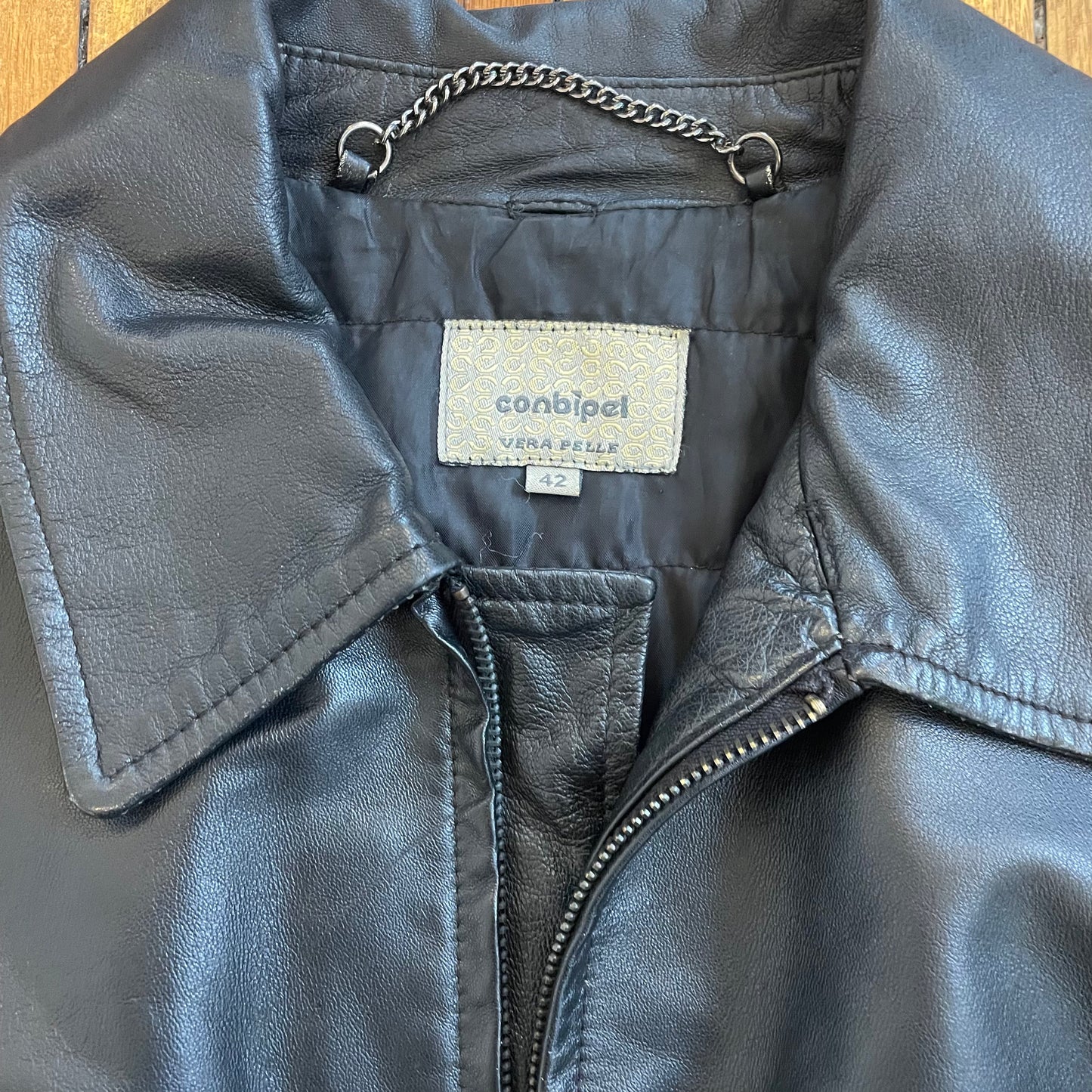 black leather jacket