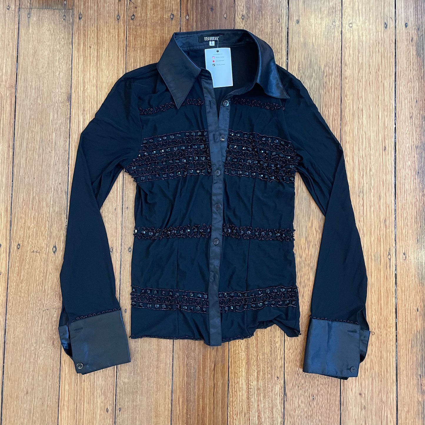black sheer beaded shirt