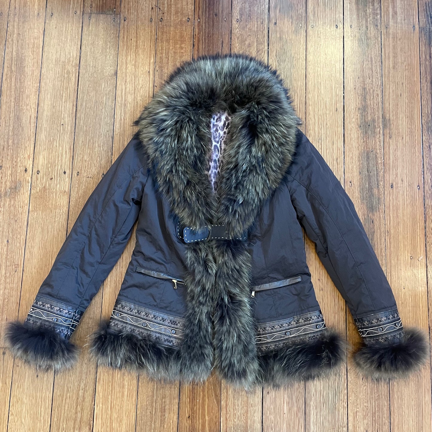 fur trim leather detail jacket