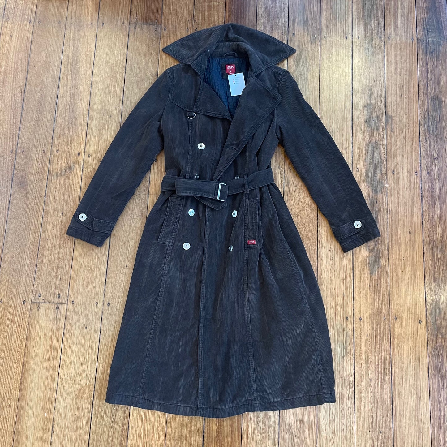 brown corduroy trench coat