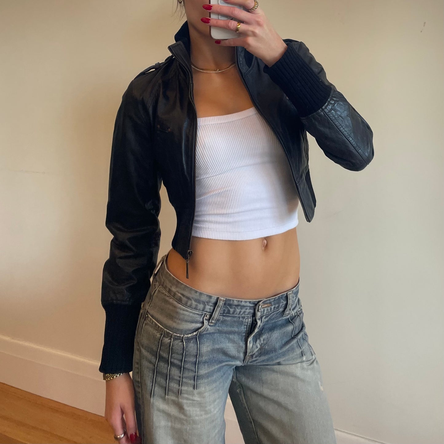 vintage cropped leather jacket