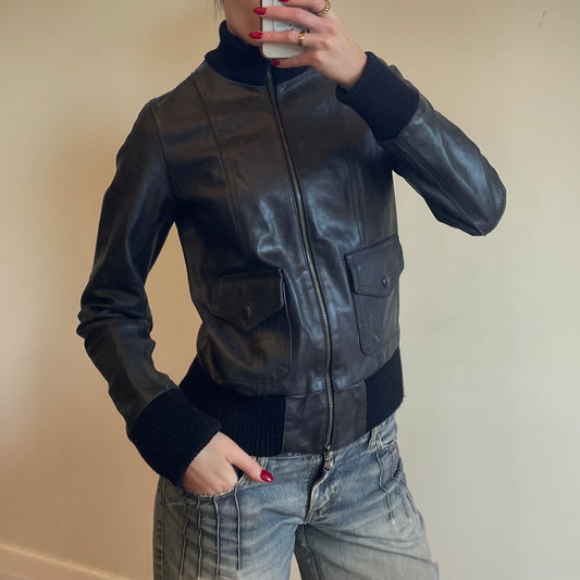 vintage black leather jacket