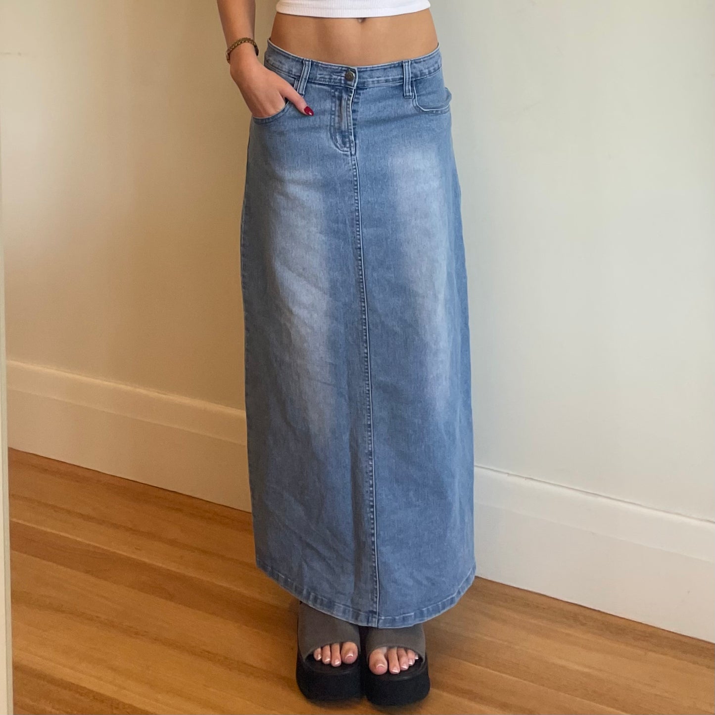 vintage denim maxi skirt