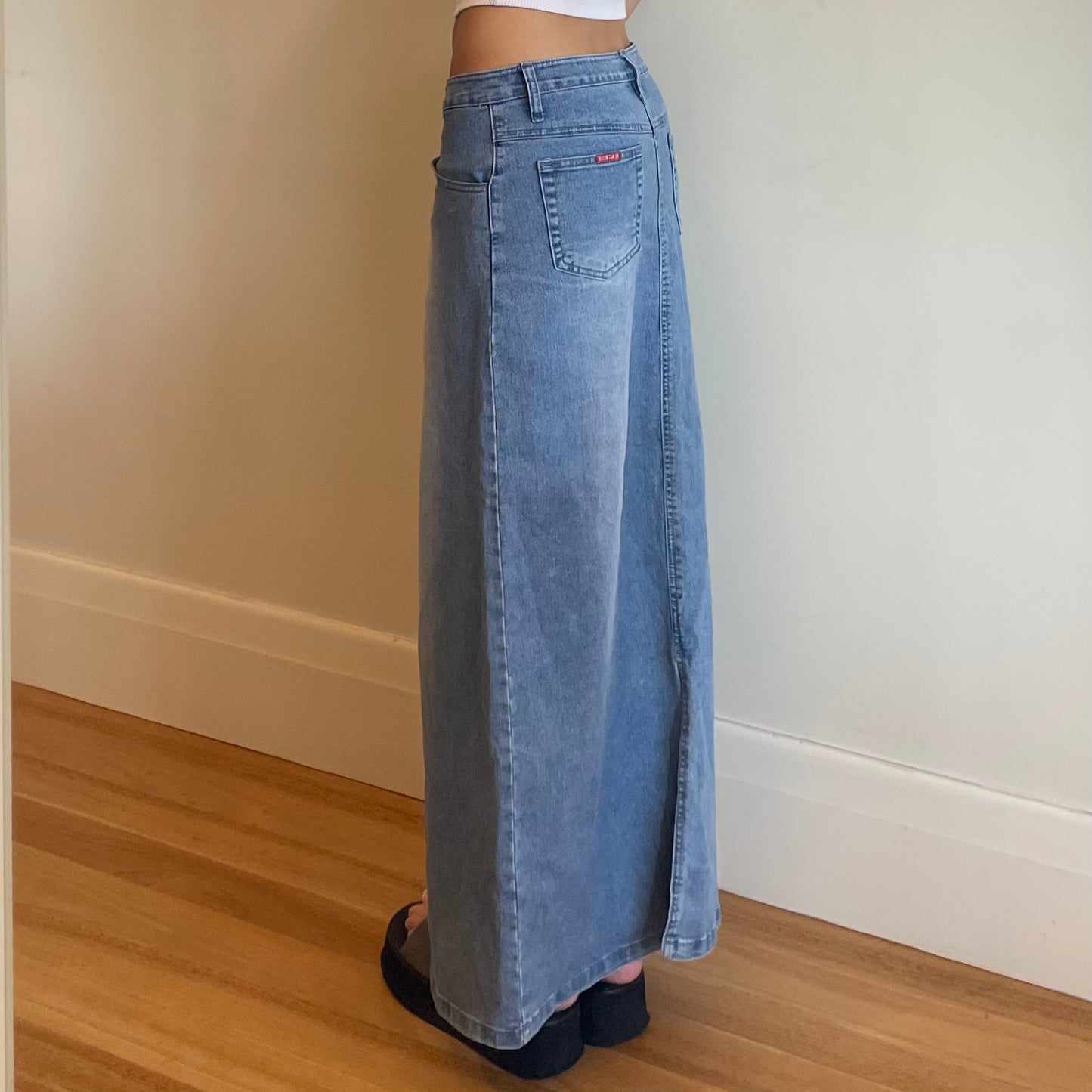 vintage denim maxi skirt