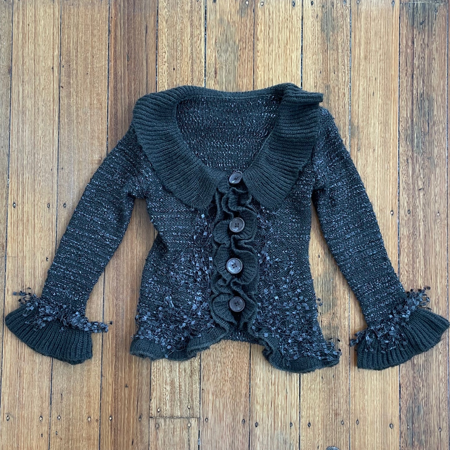 wool ruffle knit cardigan
