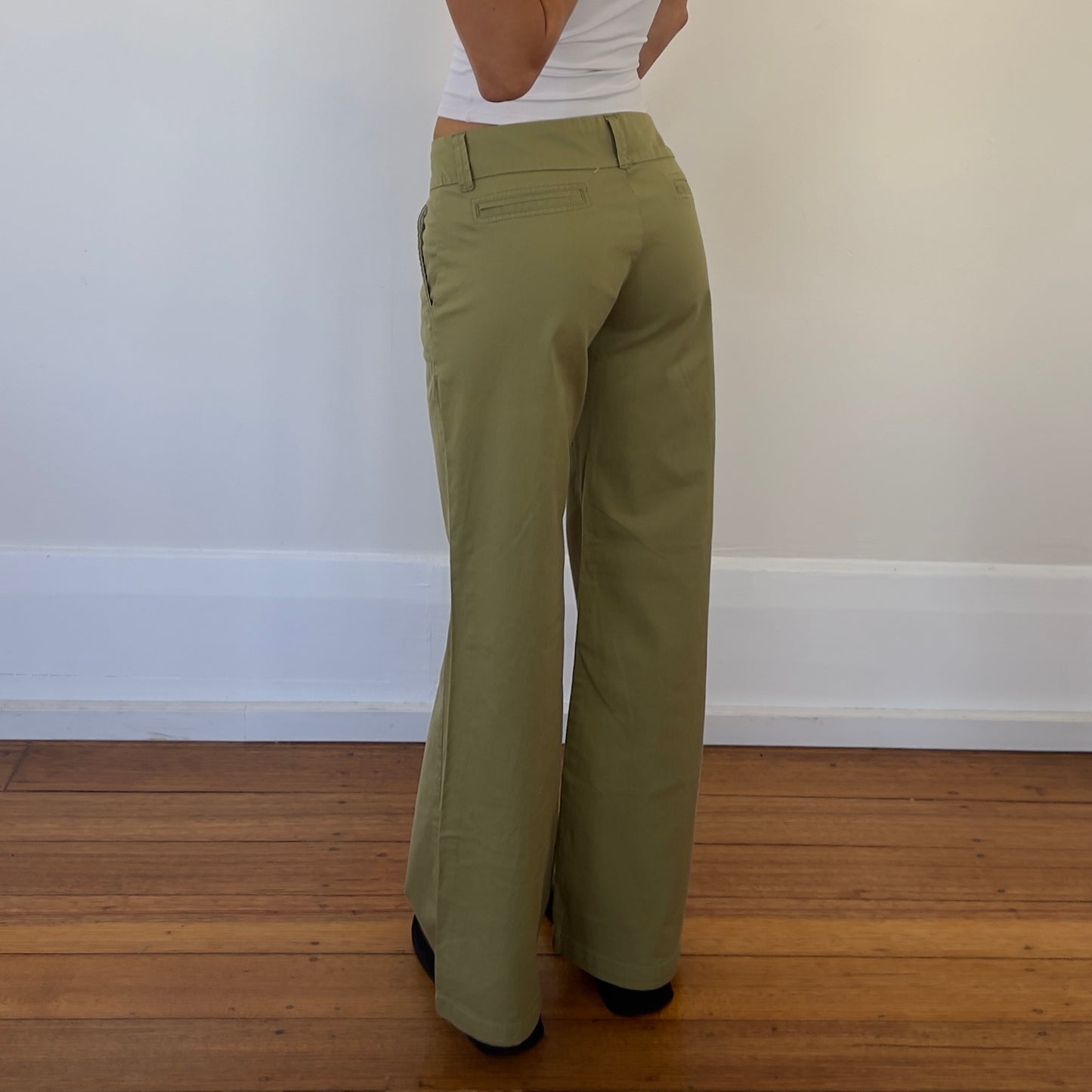 low rise wide leg olive trousers