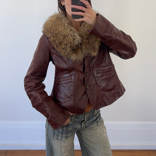 brown fur leather jacket