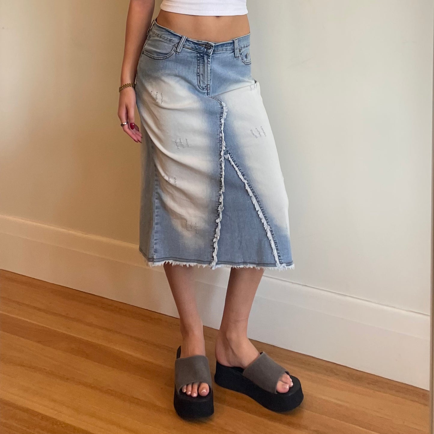 y2k denim midi skirt